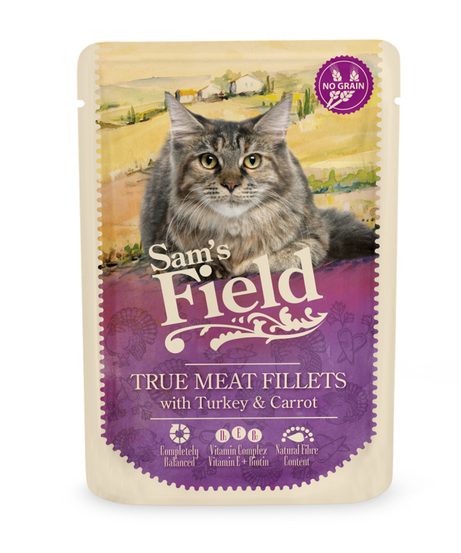Sam´s Field Vådfoder til katte - Kalkun og gulerødder 85g
