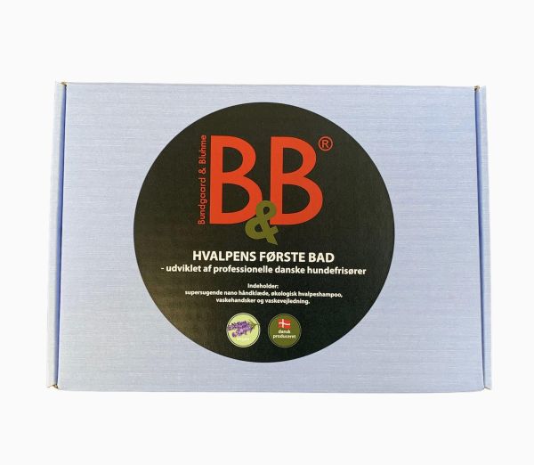 B&B Hvalpepakke til hvalpens første bad - Blå æske